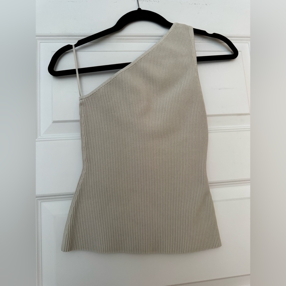 Aritzia Babaton Cream Ribbed One-Shoulder Dress
